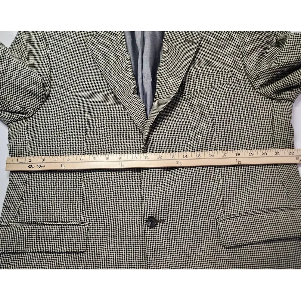 Ralph Ralph Lauren Houndstooth Wool Blazer Sport Coat Mens Sz 43R Tan Beige Work